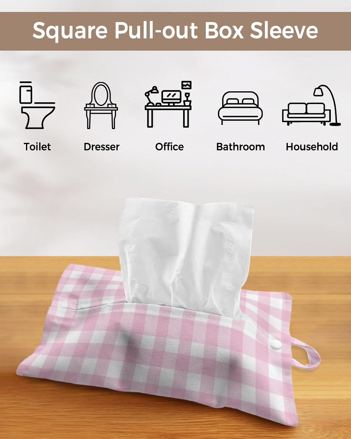 Tissues Box Cover Peach Pink Buffalo Checked Plaid Tissue Holder with Hanging Linen Organizer Dispenser Classic Grid Tissues Box Covers Rectangle for Bathroom Toilet Car Kitchen Tabletop Decor 4 PCS