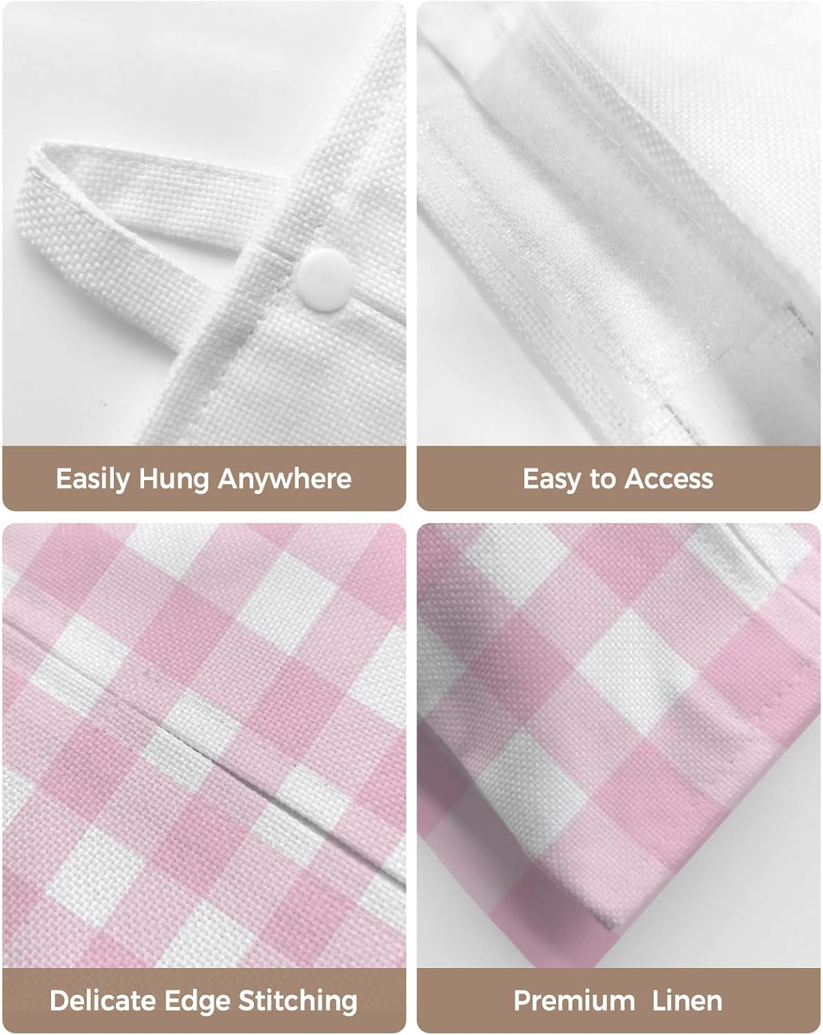 Tissues Box Cover Peach Pink Buffalo Checked Plaid Tissue Holder with Hanging Linen Organizer Dispenser Classic Grid Tissues Box Covers Rectangle for Bathroom Toilet Car Kitchen Tabletop Decor 4 PCS