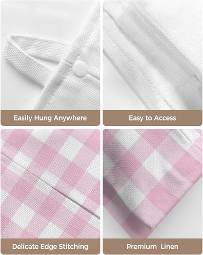 Tissues Box Cover Peach Pink Buffalo Checked Plaid Tissue Holder with Hanging Linen Organizer Dispenser Classic Grid Tissues Box Covers Rectangle for Bathroom Toilet Car Kitchen Tabletop Decor 4 PCS