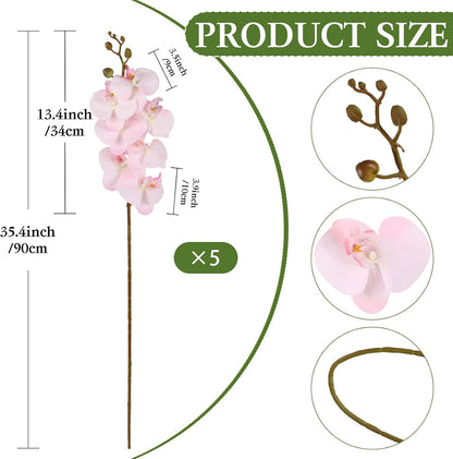 5 PCS Light Pink Faux Orchid Stems 35.4" Fake Orchids Pink Flowers Silk Orchids That Look Real for Vase for Bridal Shower Home Party Wedding Decoration (Light Pink)