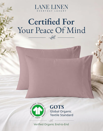 100% Organic Cotton King Size Pillow Cases Set of 2 (20"x36") - Certified Organic Cotton Pillowcases - King Pillow Cases Set of 2 - Pink Dusty Rose