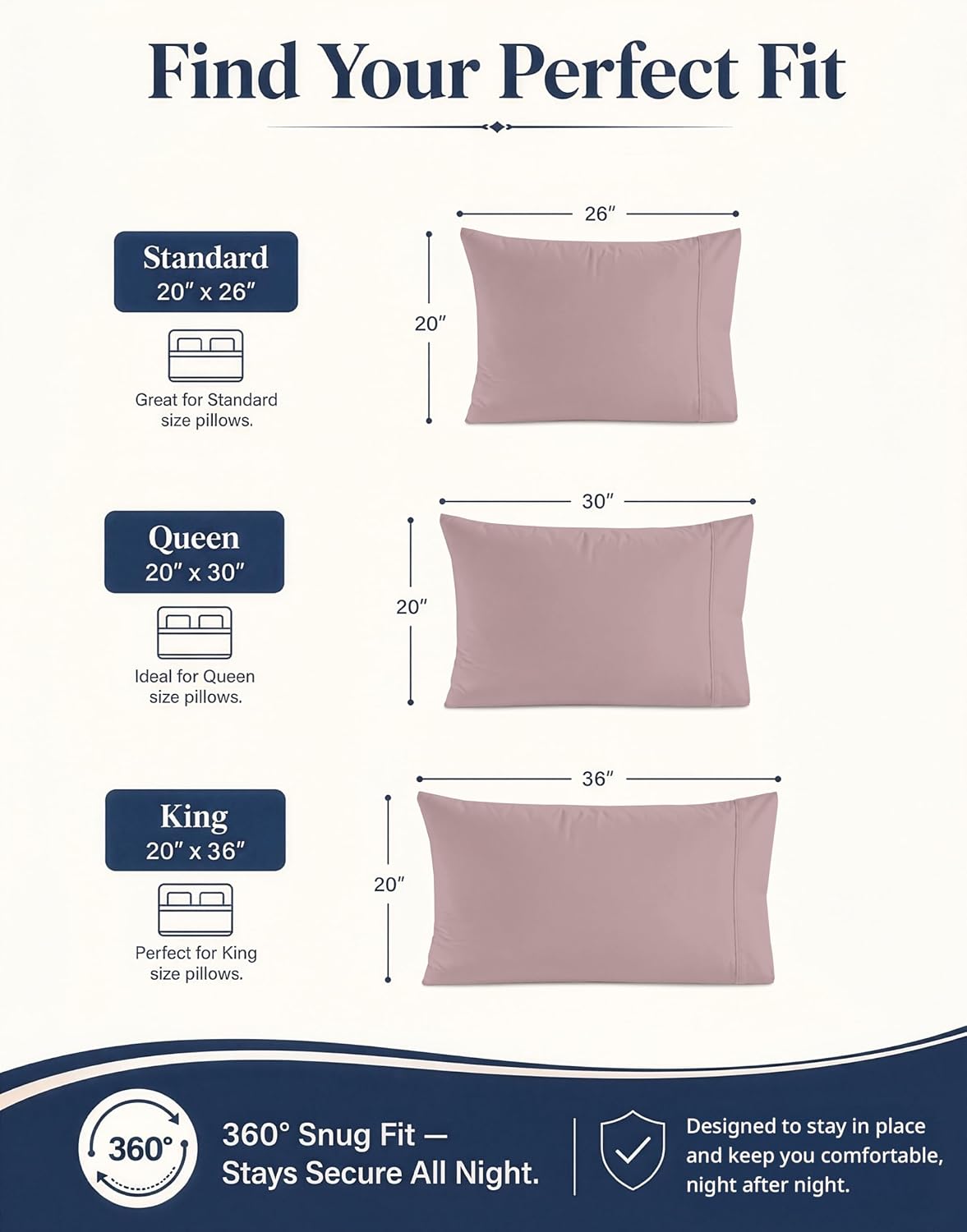 100% Organic Cotton King Size Pillow Cases Set of 2 (20"x36") - Certified Organic Cotton Pillowcases - King Pillow Cases Set of 2 - Pink Dusty Rose