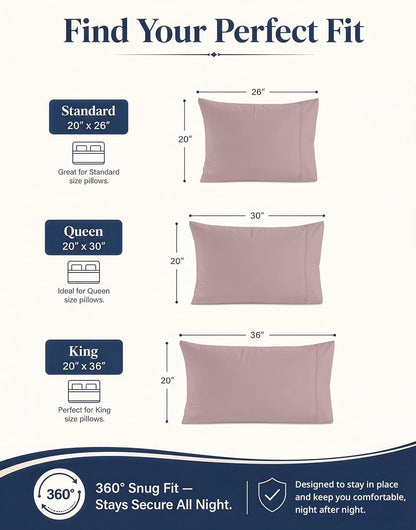 100% Organic Cotton King Size Pillow Cases Set of 2 (20"x36") - Certified Organic Cotton Pillowcases - King Pillow Cases Set of 2 - Pink Dusty Rose
