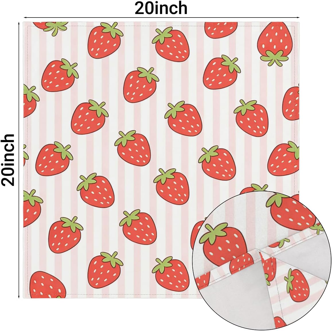 Pink Striped Strawberry Pattern Cloth napkins-4-pack 20 * 20 inch Reusable,Ultra Soft Fabric Napkins Suitable for Family Gatherings,Holiday Parties,Restaurants,and Home Decor.