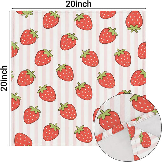 Pink Striped Strawberry Pattern Cloth napkins-4-pack 20 * 20 inch Reusable,Ultra Soft Fabric Napkins Suitable for Family Gatherings,Holiday Parties,Restaurants,and Home Decor.