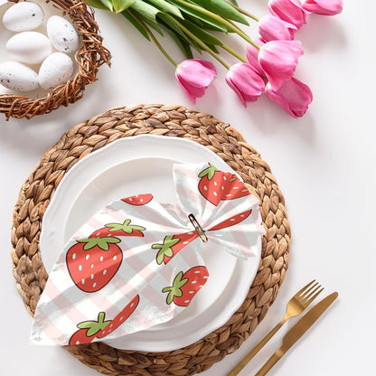 Pink Striped Strawberry Pattern Cloth napkins-4-pack 20 * 20 inch Reusable,Ultra Soft Fabric Napkins Suitable for Family Gatherings,Holiday Parties,Restaurants,and Home Decor.