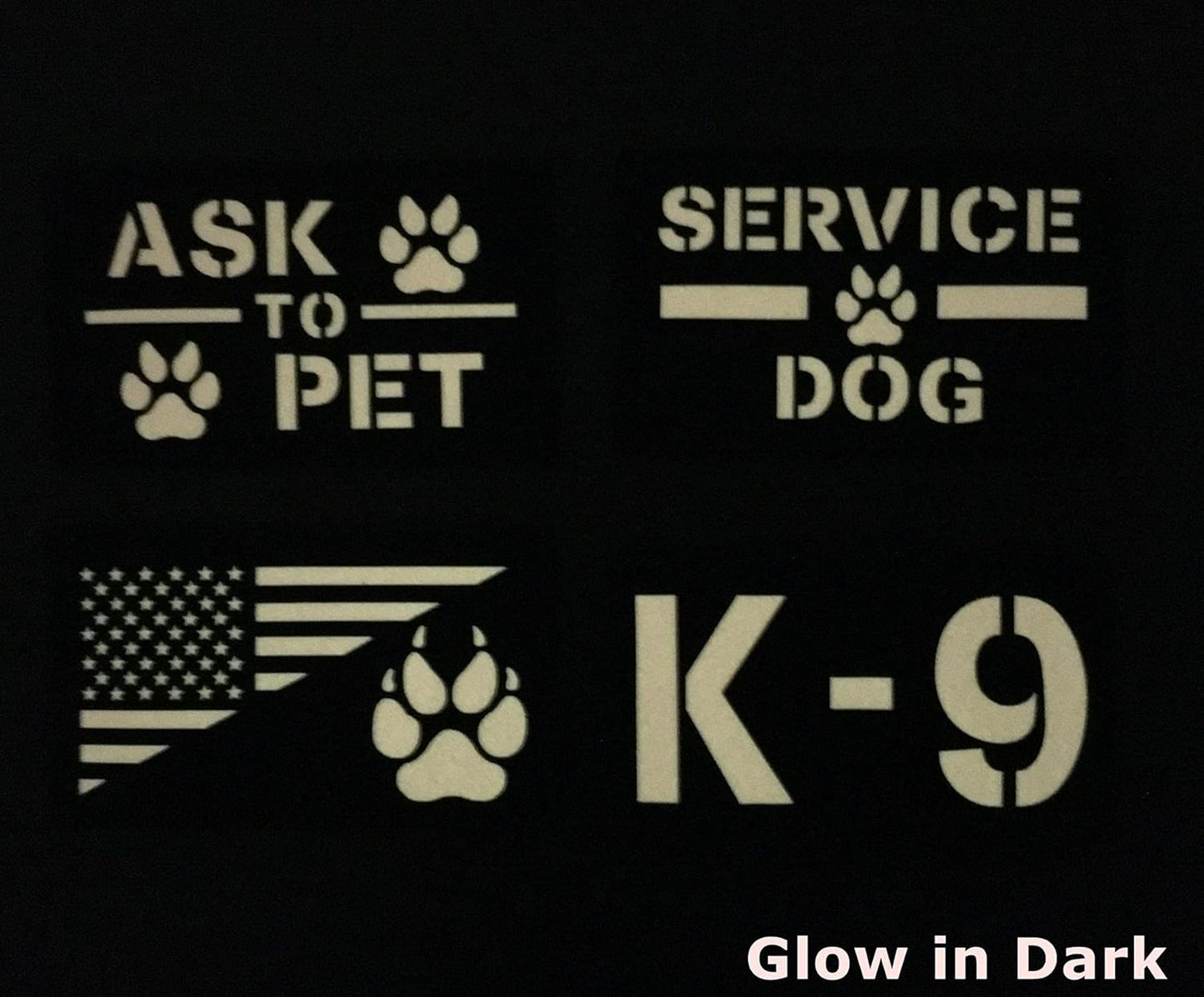 4 Pack Reflective Service Dog Ask to Pet k-9 Tactical Patchs Hook-Fastener Backing (Glow in Dark-Mix-Pink)