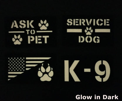 4 Pack Reflective Service Dog Ask to Pet k-9 Tactical Patchs Hook-Fastener Backing (Glow in Dark-Mix-Pink)