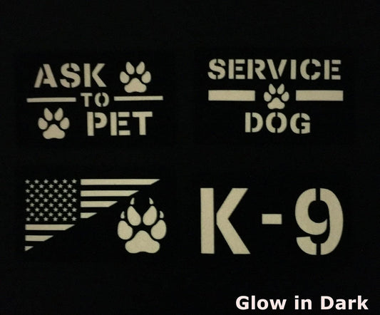 4 Pack Reflective Service Dog Ask to Pet k-9 Tactical Patchs Hook-Fastener Backing (Glow in Dark-Mix-Pink)