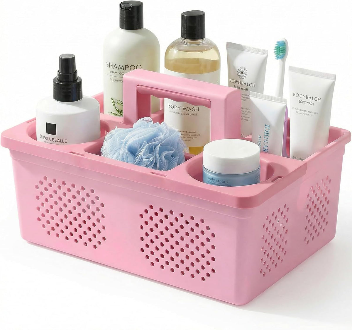 Dorm Room Portable Shower Caddy with Adjustable Compartments - Ventilated Drainage Design with Handles, Perfect Toiletries Organizer for College Dorms-pink