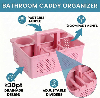 Dorm Room Portable Shower Caddy with Adjustable Compartments - Ventilated Drainage Design with Handles, Perfect Toiletries Organizer for College Dorms-pink
