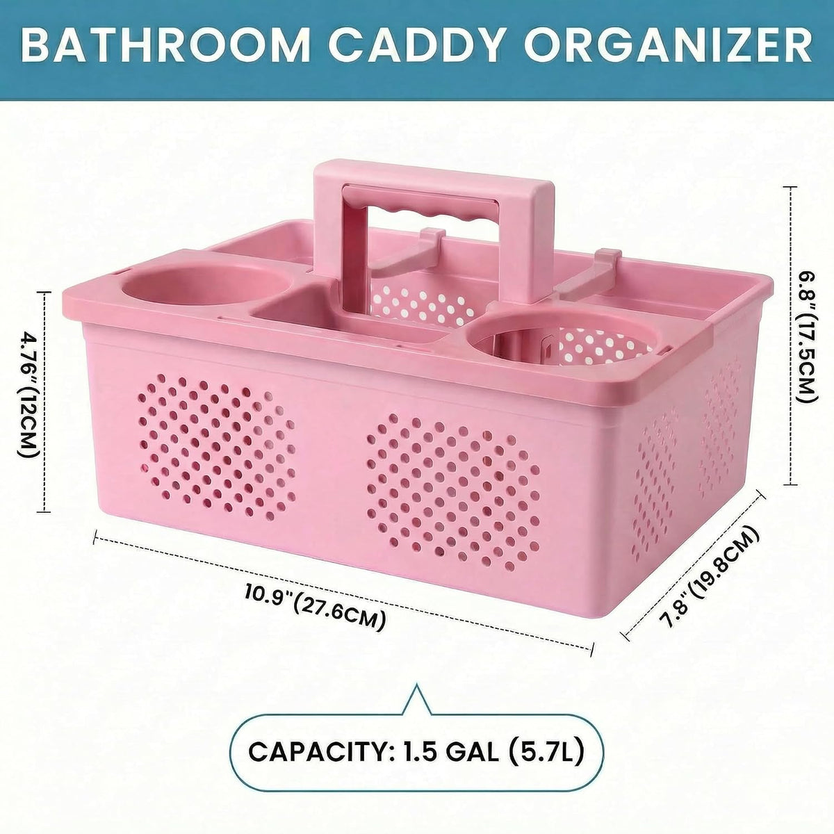 Dorm Room Portable Shower Caddy with Adjustable Compartments - Ventilated Drainage Design with Handles, Perfect Toiletries Organizer for College Dorms-pink