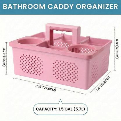 Dorm Room Portable Shower Caddy with Adjustable Compartments - Ventilated Drainage Design with Handles, Perfect Toiletries Organizer for College Dorms-pink