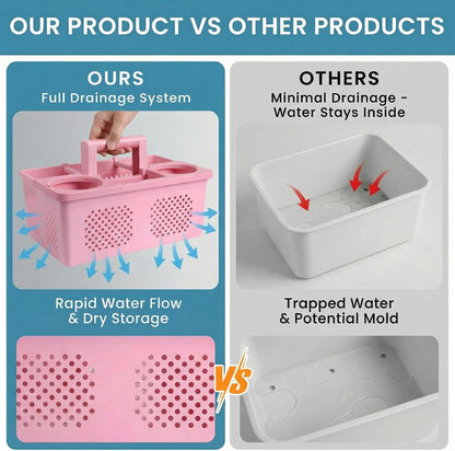 Dorm Room Portable Shower Caddy with Adjustable Compartments - Ventilated Drainage Design with Handles, Perfect Toiletries Organizer for College Dorms-pink