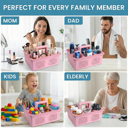 Dorm Room Portable Shower Caddy with Adjustable Compartments - Ventilated Drainage Design with Handles, Perfect Toiletries Organizer for College Dorms-pink