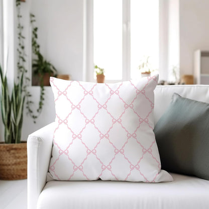 Coquette Pink Bow Pillow Covers 18x18, Preppy Block Print Pillow Covers, Preppy Room Decor, Girly Bedroom Decor, Coquette Stuff