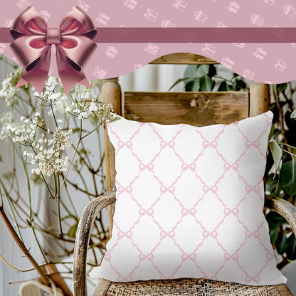 Coquette Pink Bow Pillow Covers 18x18, Preppy Block Print Pillow Covers, Preppy Room Decor, Girly Bedroom Decor, Coquette Stuff
