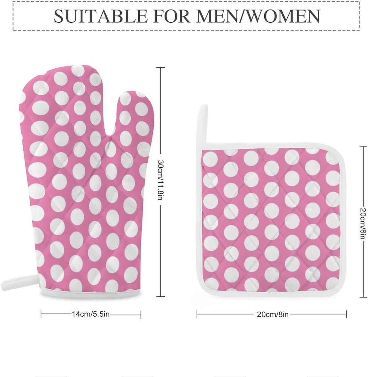 4PCS Oven Mitts and Pot Holders Sets, Light Pink White Polka Dot Oven Mitts Set Heat Resistant Kitchen Microwave Gloves Safe for Baking,Cooking, BBQ