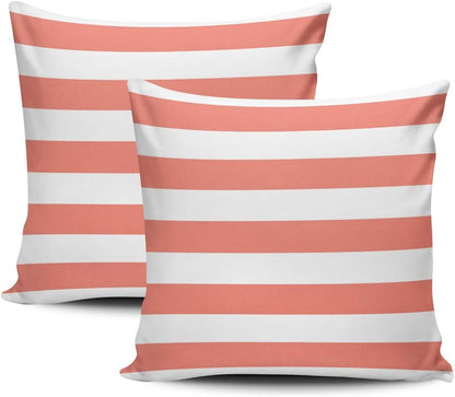 Home Set of 2 Pillow Case White Coral Nautical Stripes Outdoor Throw Pillow Covers Cushion Decorative Pillowcase Square 20 x 20 Inches