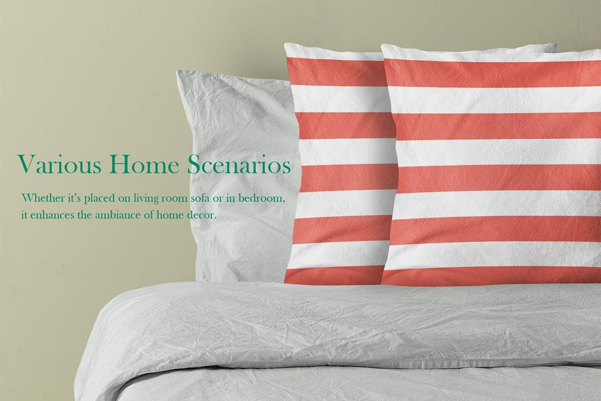 Home Set of 2 Pillow Case White Coral Nautical Stripes Outdoor Throw Pillow Covers Cushion Decorative Pillowcase Square 20 x 20 Inches