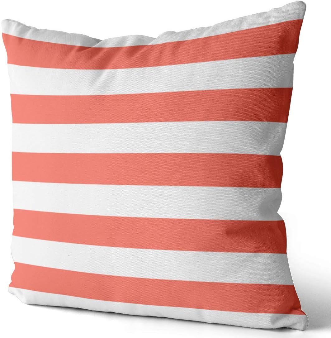 Home Set of 2 Pillow Case White Coral Nautical Stripes Outdoor Throw Pillow Covers Cushion Decorative Pillowcase Square 20 x 20 Inches