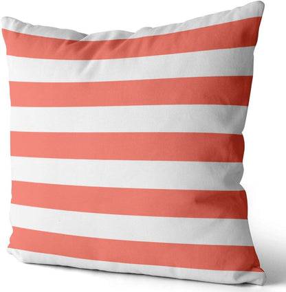 Home Set of 2 Pillow Case White Coral Nautical Stripes Outdoor Throw Pillow Covers Cushion Decorative Pillowcase Square 20 x 20 Inches