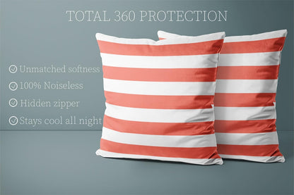 Home Set of 2 Pillow Case White Coral Nautical Stripes Outdoor Throw Pillow Covers Cushion Decorative Pillowcase Square 20 x 20 Inches