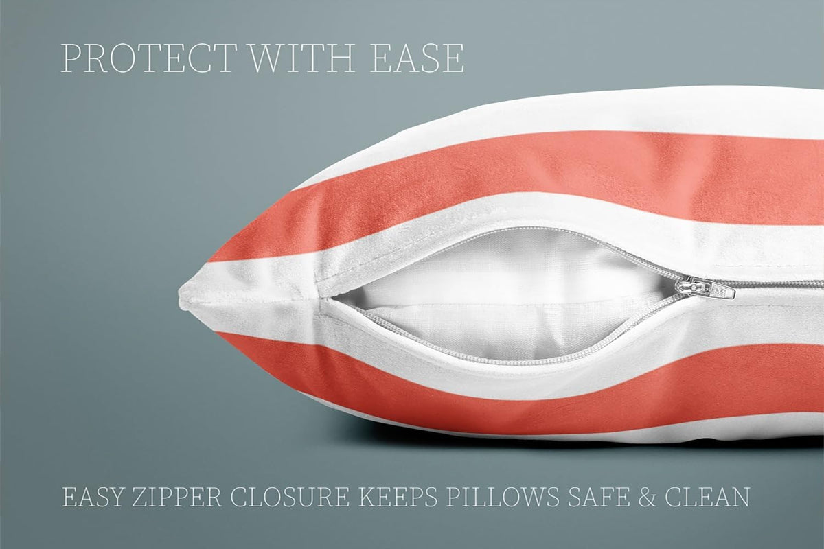 Home Set of 2 Pillow Case White Coral Nautical Stripes Outdoor Throw Pillow Covers Cushion Decorative Pillowcase Square 20 x 20 Inches