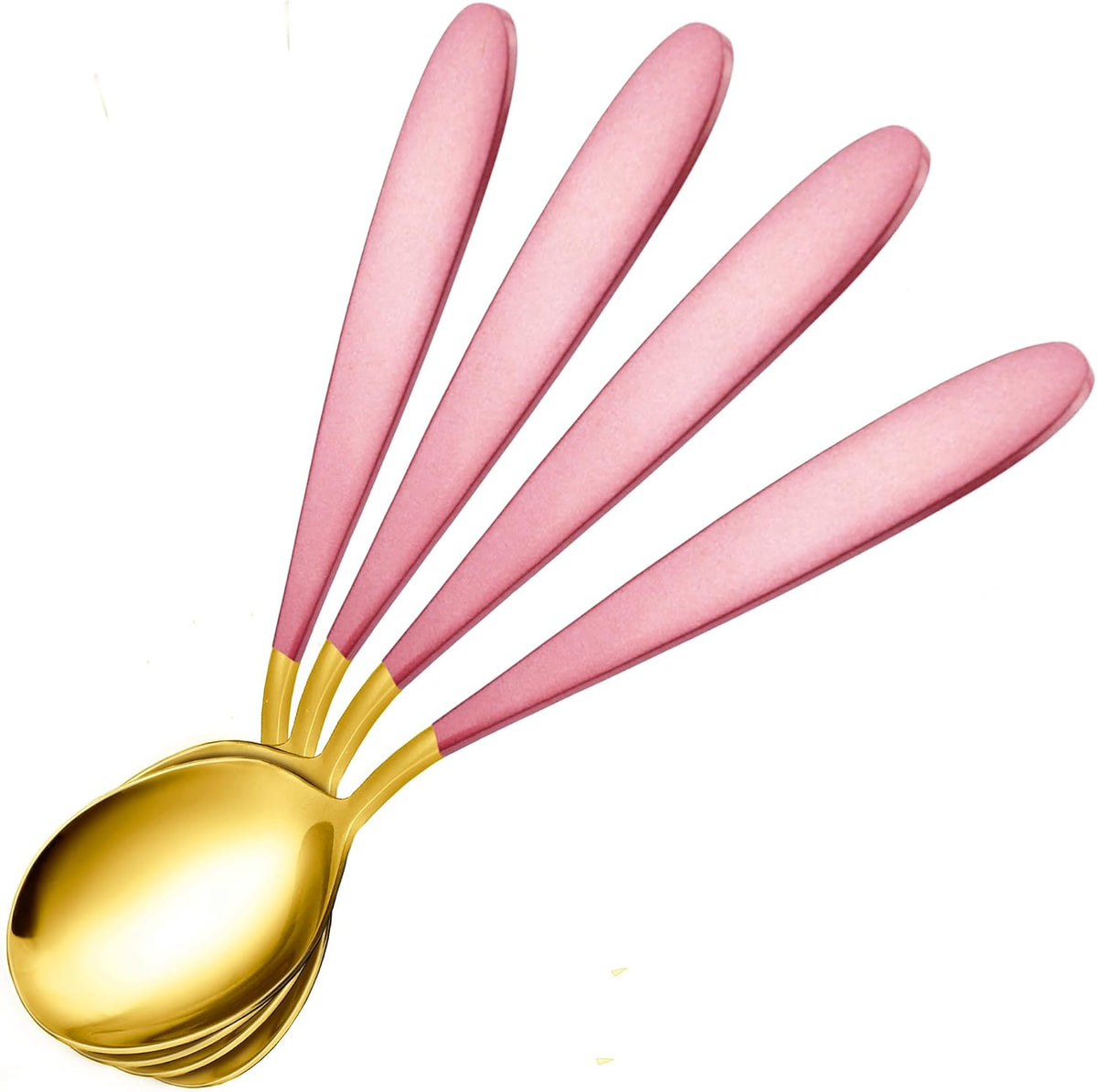 18/10 Stainless Steel Soup Spoons, 7.3-in Deep Round Soup Thick Pink Gold Gifted Spoons, Suitable for Cereal Bouillon Milk Soup Hot Chocolate Dinner Guest, Pack of 4