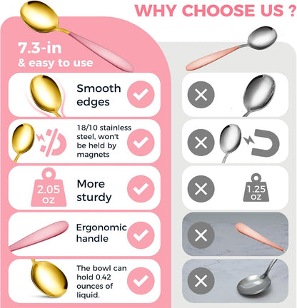 18/10 Stainless Steel Soup Spoons, 7.3-in Deep Round Soup Thick Pink Gold Gifted Spoons, Suitable for Cereal Bouillon Milk Soup Hot Chocolate Dinner Guest, Pack of 4