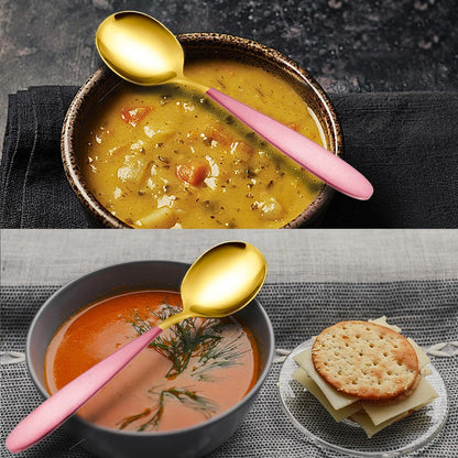 18/10 Stainless Steel Soup Spoons, 7.3-in Deep Round Soup Thick Pink Gold Gifted Spoons, Suitable for Cereal Bouillon Milk Soup Hot Chocolate Dinner Guest, Pack of 4