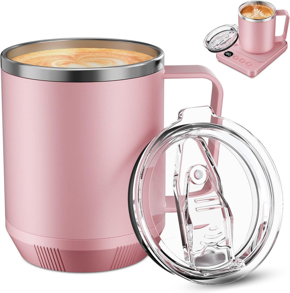 16oz Heated Coffee Mug for Cup Warmer, 304SS Flat Bottom for Rapid Heating