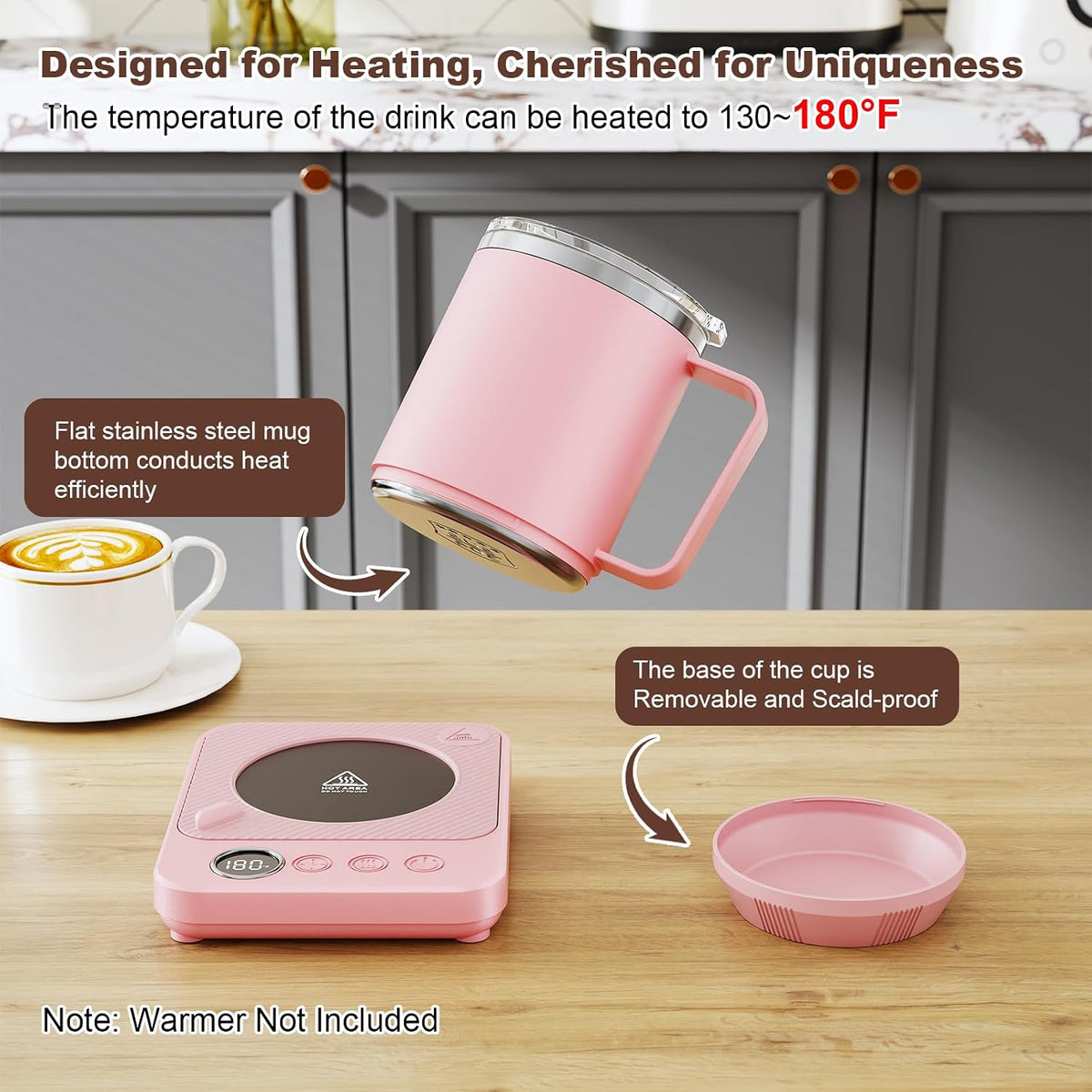 16oz Heated Coffee Mug for Cup Warmer, 304SS Flat Bottom for Rapid Heating