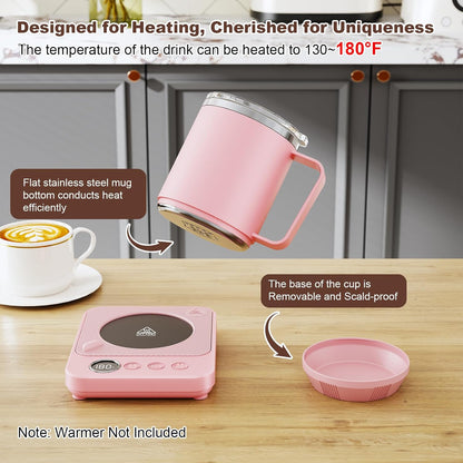 16oz Heated Coffee Mug for Cup Warmer, 304SS Flat Bottom for Rapid Heating