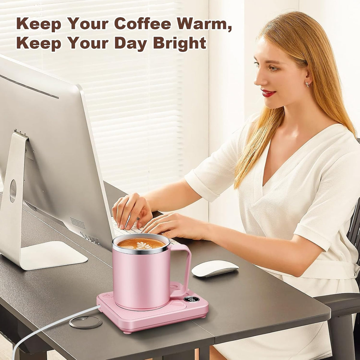 16oz Heated Coffee Mug for Cup Warmer, 304SS Flat Bottom for Rapid Heating