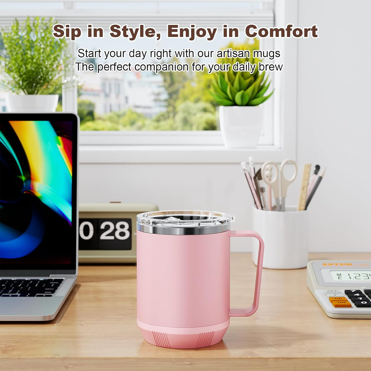 16oz Heated Coffee Mug for Cup Warmer, 304SS Flat Bottom for Rapid Heating