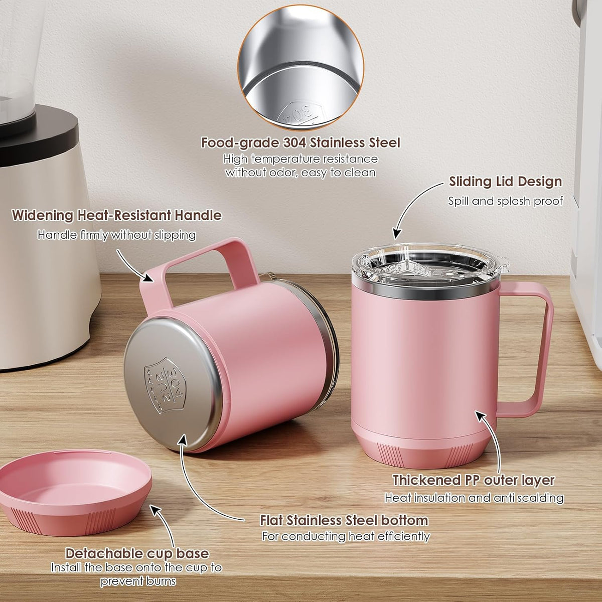 16oz Heated Coffee Mug for Cup Warmer, 304SS Flat Bottom for Rapid Heating