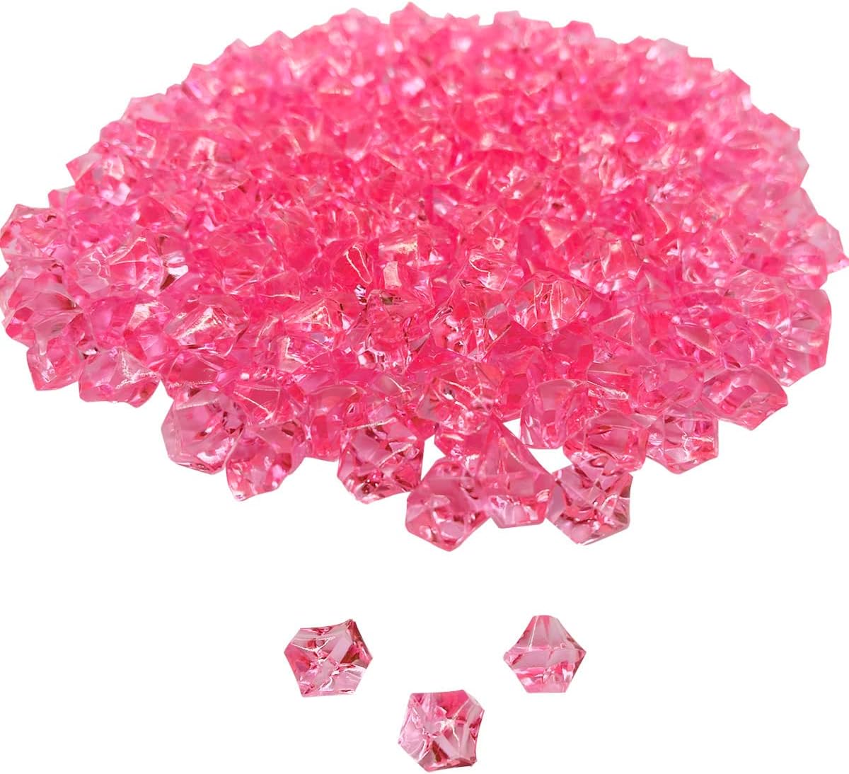 300 Pcs Acrylic Ice Rocks Crystals Gems, Bulk Fake Crystals, Plastic Diamonds for Vase Filler Wedding Decoration Table Scatter Party Arts Crafts Display (Pink)