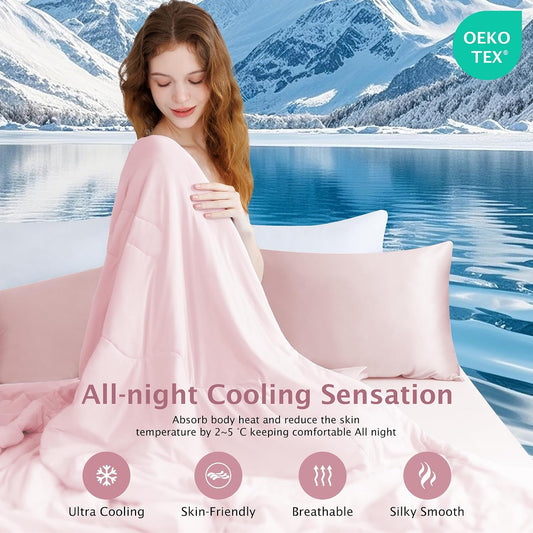 Cooling Comforter Queen Size Cool Blanket for Hot Sleepers (Pink)