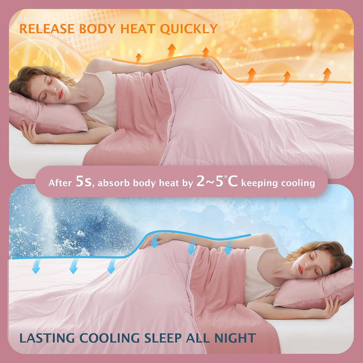 Cooling Comforter Queen Size Cool Blanket for Hot Sleepers (Pink)