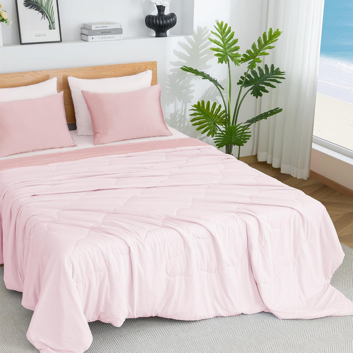 Cooling Comforter Queen Size Cool Blanket for Hot Sleepers (Pink)