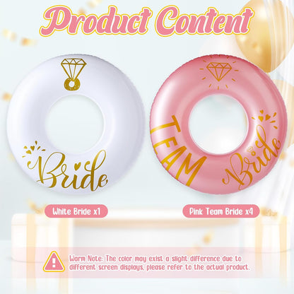 5 Pcs Bride Pool Float Funny Bachelorette Party Decorations Inflatable Pool Tubes for Adults 48'' Team Bridal Pool Floaties Party Favors for Bachelorette Bridal Shower Party