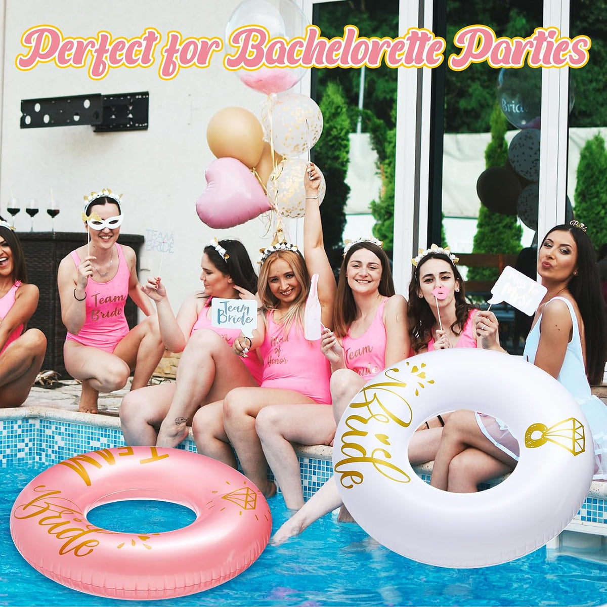 5 Pcs Bride Pool Float Funny Bachelorette Party Decorations Inflatable Pool Tubes for Adults 48'' Team Bridal Pool Floaties Party Favors for Bachelorette Bridal Shower Party