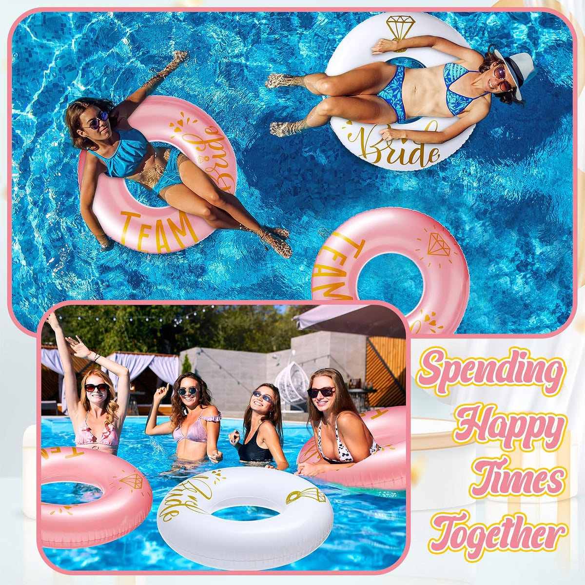 5 Pcs Bride Pool Float Funny Bachelorette Party Decorations Inflatable Pool Tubes for Adults 48'' Team Bridal Pool Floaties Party Favors for Bachelorette Bridal Shower Party