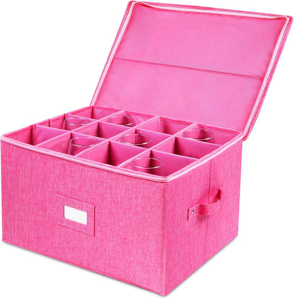 Wine Glass Storage Box, Stemware Storage Containers Cases with Dividers