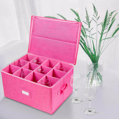 Wine Glass Storage Box, Stemware Storage Containers Cases with Dividers