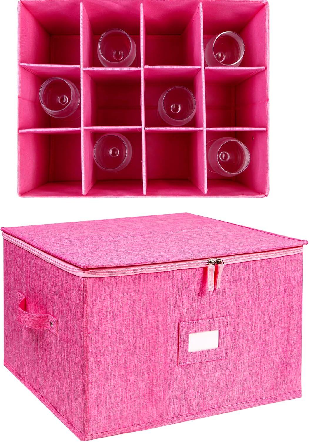 Wine Glass Storage Box, Stemware Storage Containers Cases with Dividers