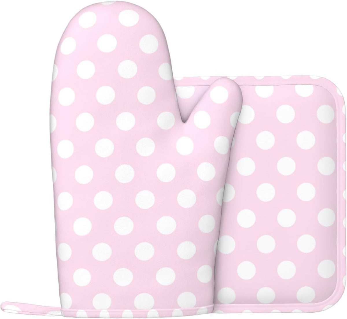 Light Pink Polka Dot Print A Oven Mitts and Pot Holders Sets - Heat Resistant Silicone Oven Mitts Pot Holders for Kitchen Cooking Baking, Non-Slip Ovens Gloves Hot Pads Potholders