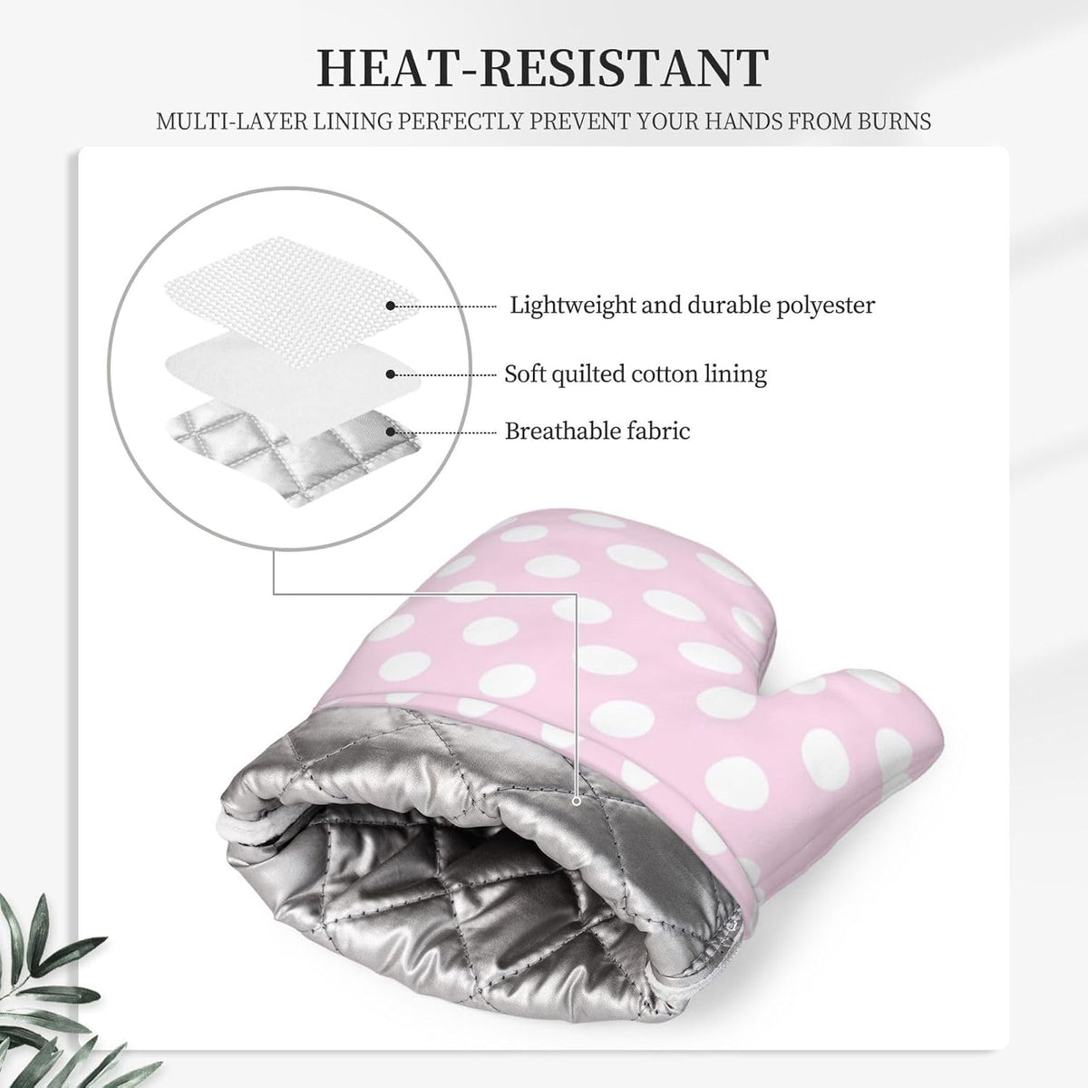 Light Pink Polka Dot Print A Oven Mitts and Pot Holders Sets - Heat Resistant Silicone Oven Mitts Pot Holders for Kitchen Cooking Baking, Non-Slip Ovens Gloves Hot Pads Potholders