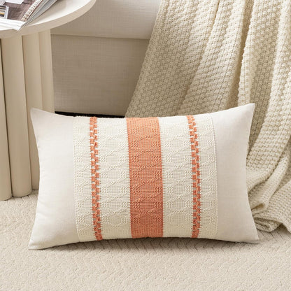 Set of 1 Boho Coral Lumbar Decorative Throw Pillow Cover 12x20 Inch for Couch Bed Sofa Chair, Modern Organic Farmhouse Home Decor, Soft Cotton Cute Accent Rectangle Cushion Case